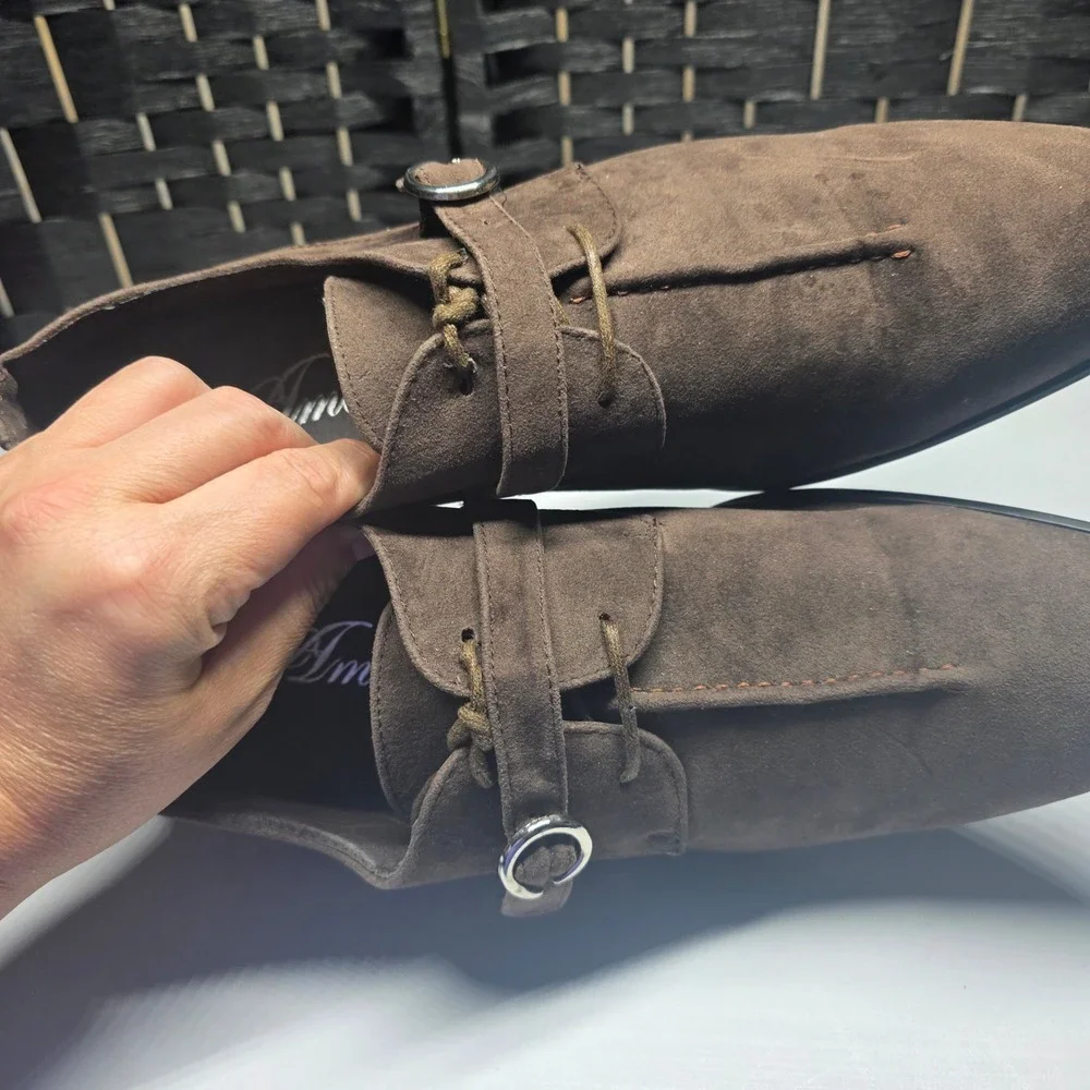Amali Mens Brown Faux Suede Monk Strap Oxford Dress Shoes 2716-065‎ Size 10.5